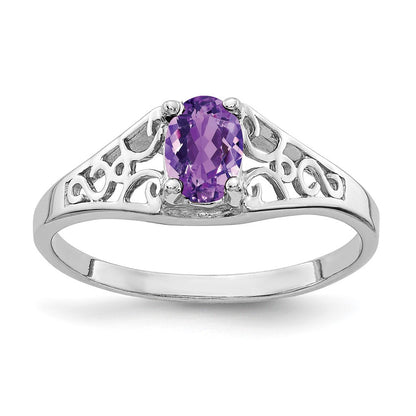 14K Weißgold Ring mit ovalem Amethyst 6x4mm