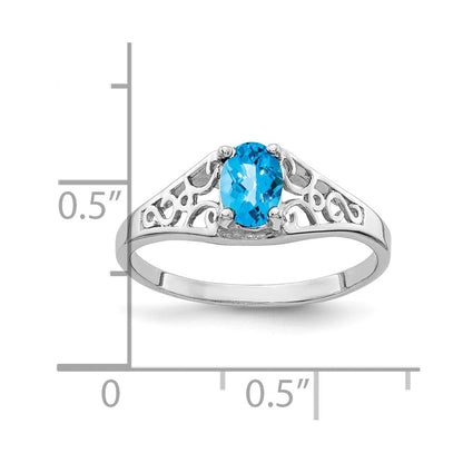 14K Weißgold Ring mit ovalem 6x4 mm Blautopas im Schachbrettschliff
