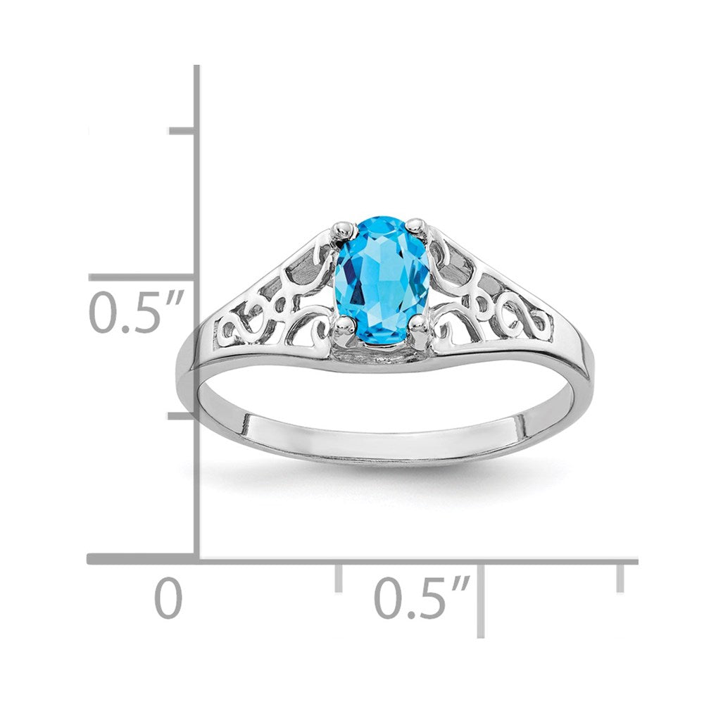 14K Weißgold Ring mit ovalem Blautopas 6x4mm