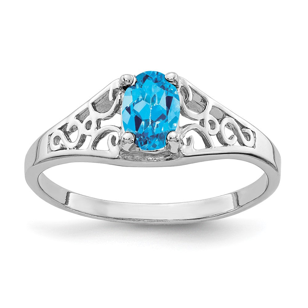14K Weißgold Ring mit ovalem Blautopas 6x4mm