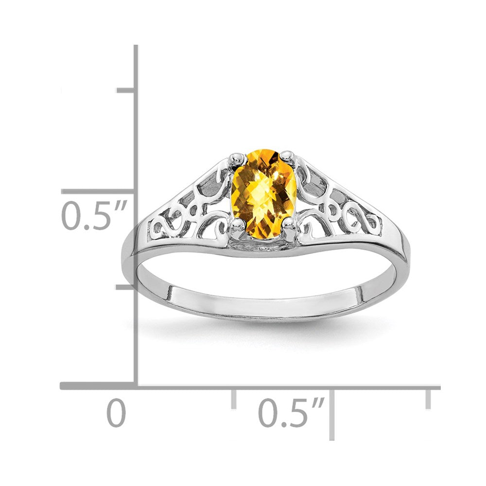 14K Weißgold Ring mit 6x4mm ovalem Citrin im Schachbrettschliff