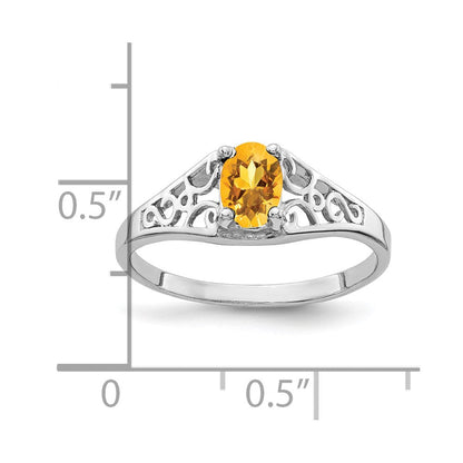 14K Weißgold Ring mit ovalem Citrin 6x4 mm