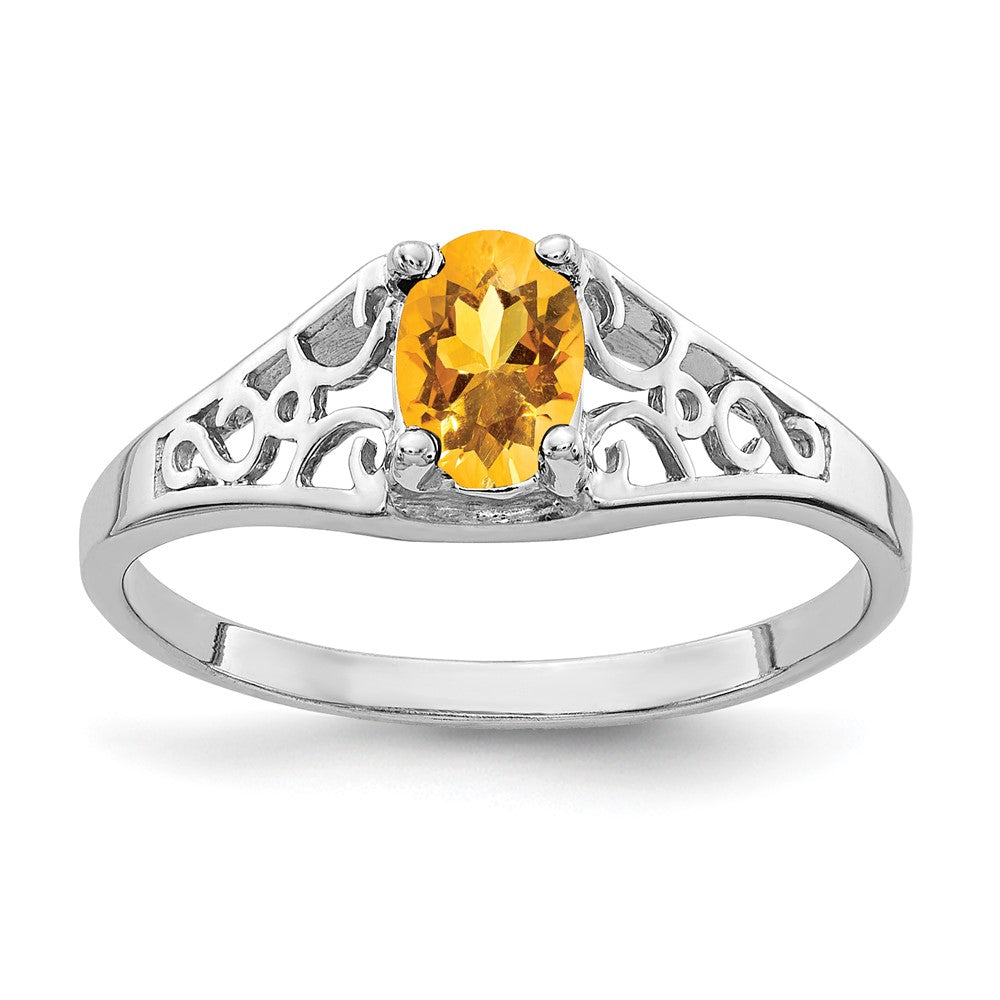 14K Weißgold Ring mit ovalem Citrin 6x4 mm