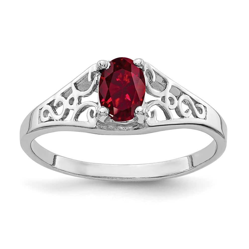 14K Weißgold Ring mit ovalem 6x4mm synthetischem Rubin