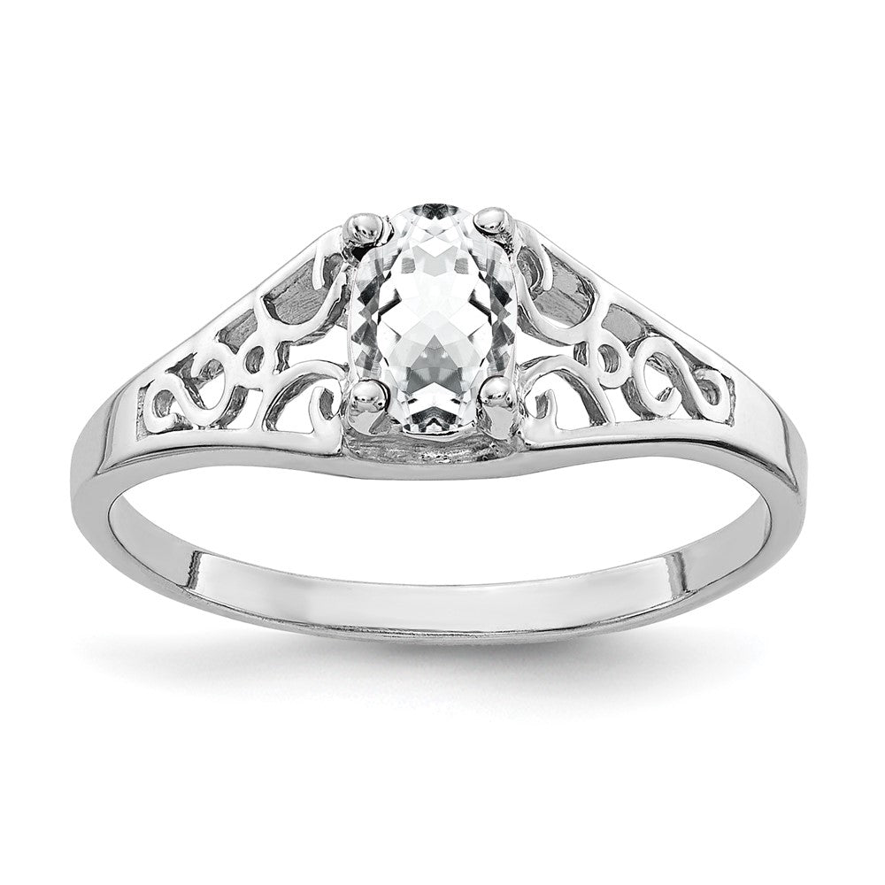 14K Weißgold Ring mit ovalem Zirkonia, 6 x 4 mm