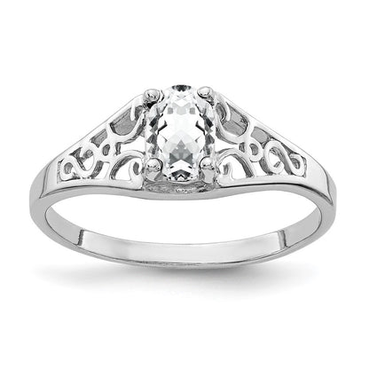 14K Weißgold Ring mit ovalem Zirkonia, 6 x 4 mm
