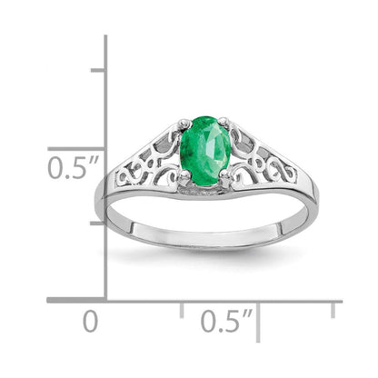14K Weißgold Ring mit ovalem Smaragd, 6x4 mm