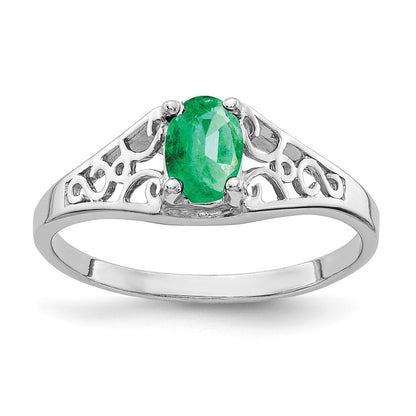 14K Weißgold Ring mit ovalem Smaragd, 6x4 mm
