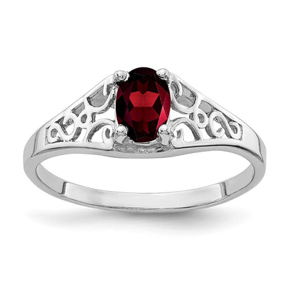 14K Weißgold Ring mit ovalem Granat 6x4mm