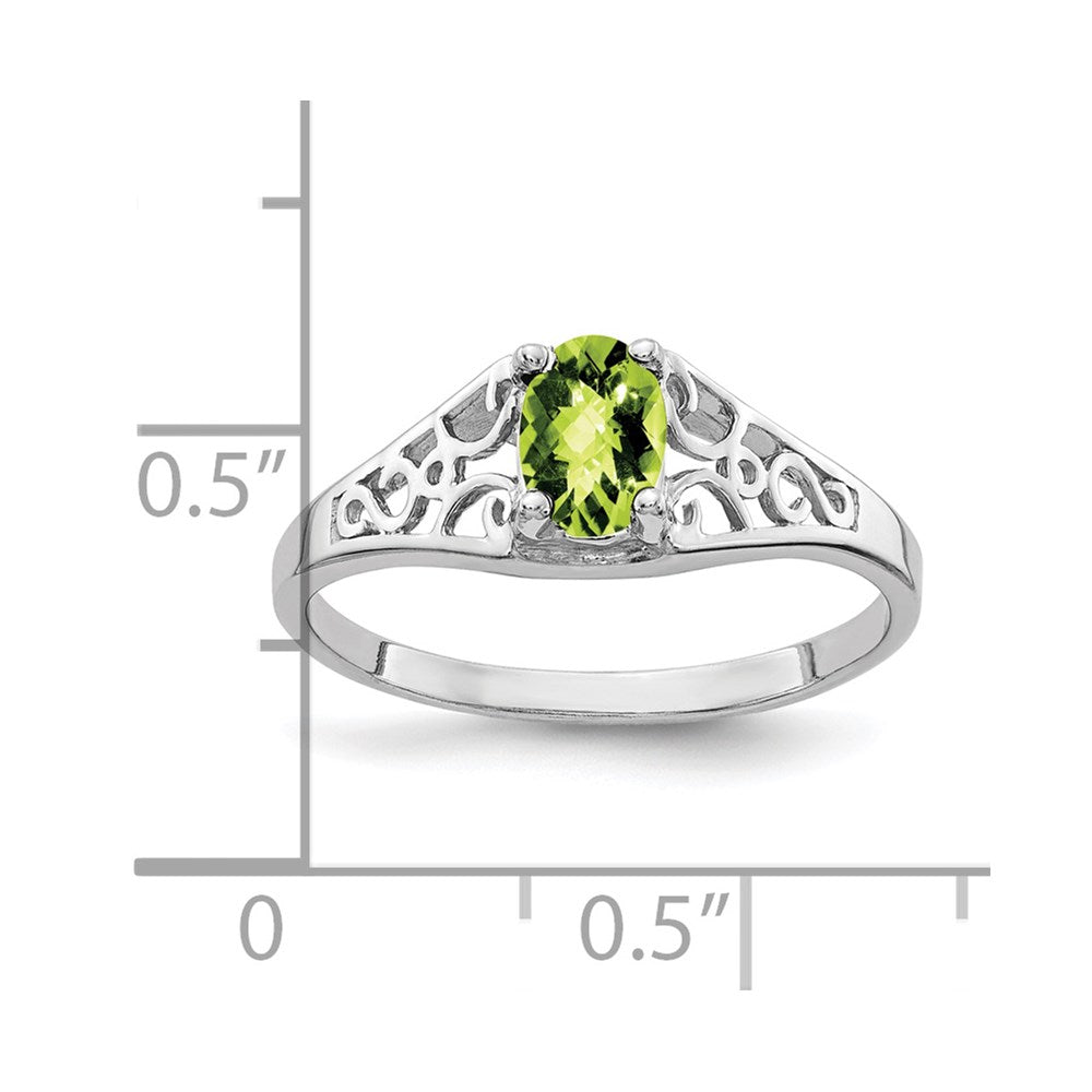 14K Weißgold Ring mit 6x4mm ovalem Peridot im Schachbrettschliff