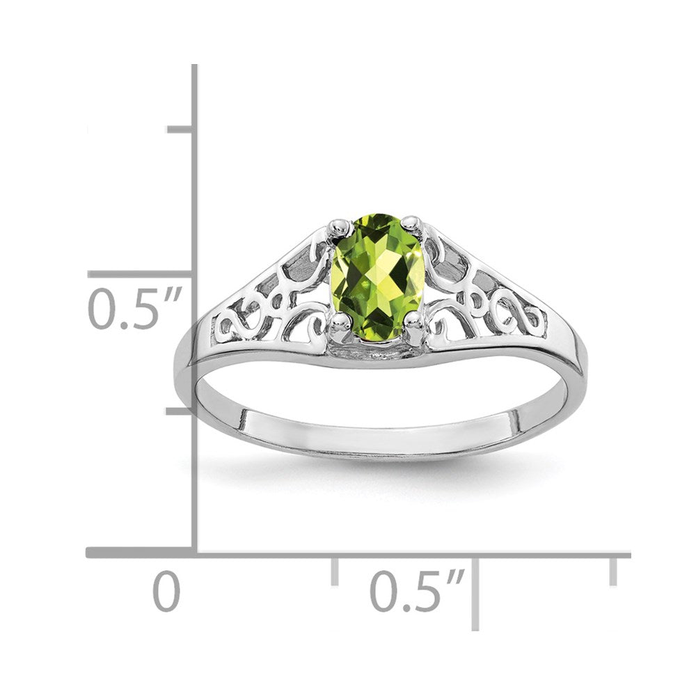 14K Weißgold Ring mit ovalem Peridot 6x4mm