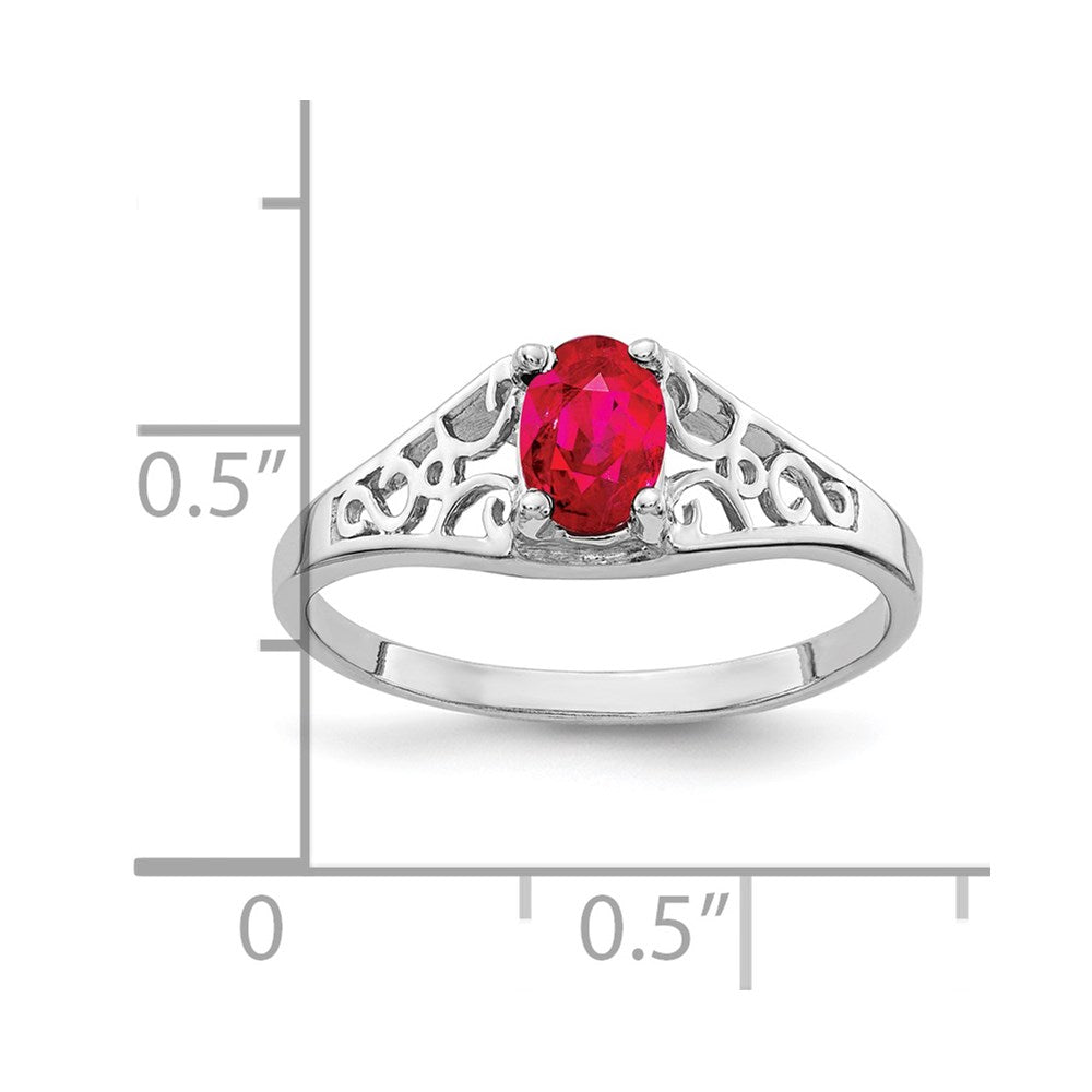 14K Weißgold Ring mit ovalem Rubin 6x4mm