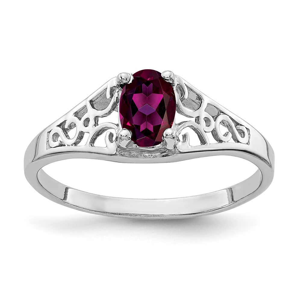 14K Weißgold Ring mit ovalem Rhodolith-Granat 6x4mm