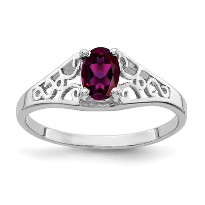 14K Weißgold Ring mit ovalem Rhodolith-Granat 6x4mm