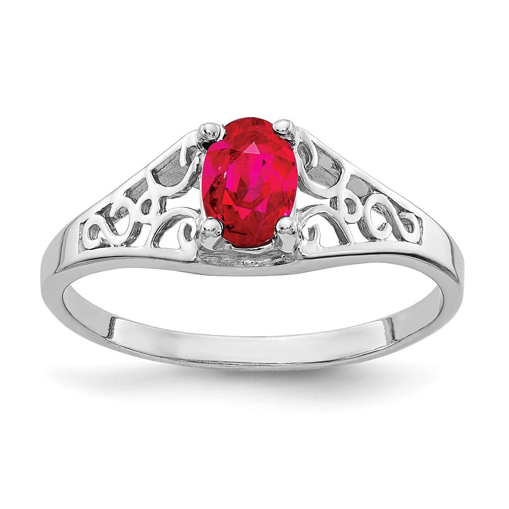 14K Weißgold Ring mit ovalem Rubin 6x4mm
