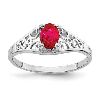 14K Weißgold Ring mit ovalem Rubin 6x4mm