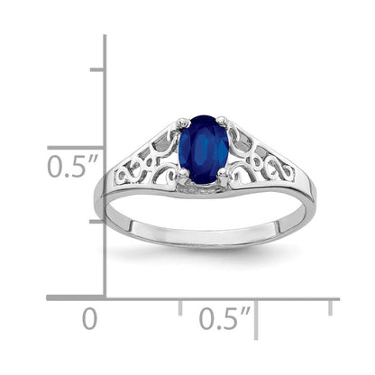 14K Weißgold Ring mit ovalem Saphir, 6x4mm