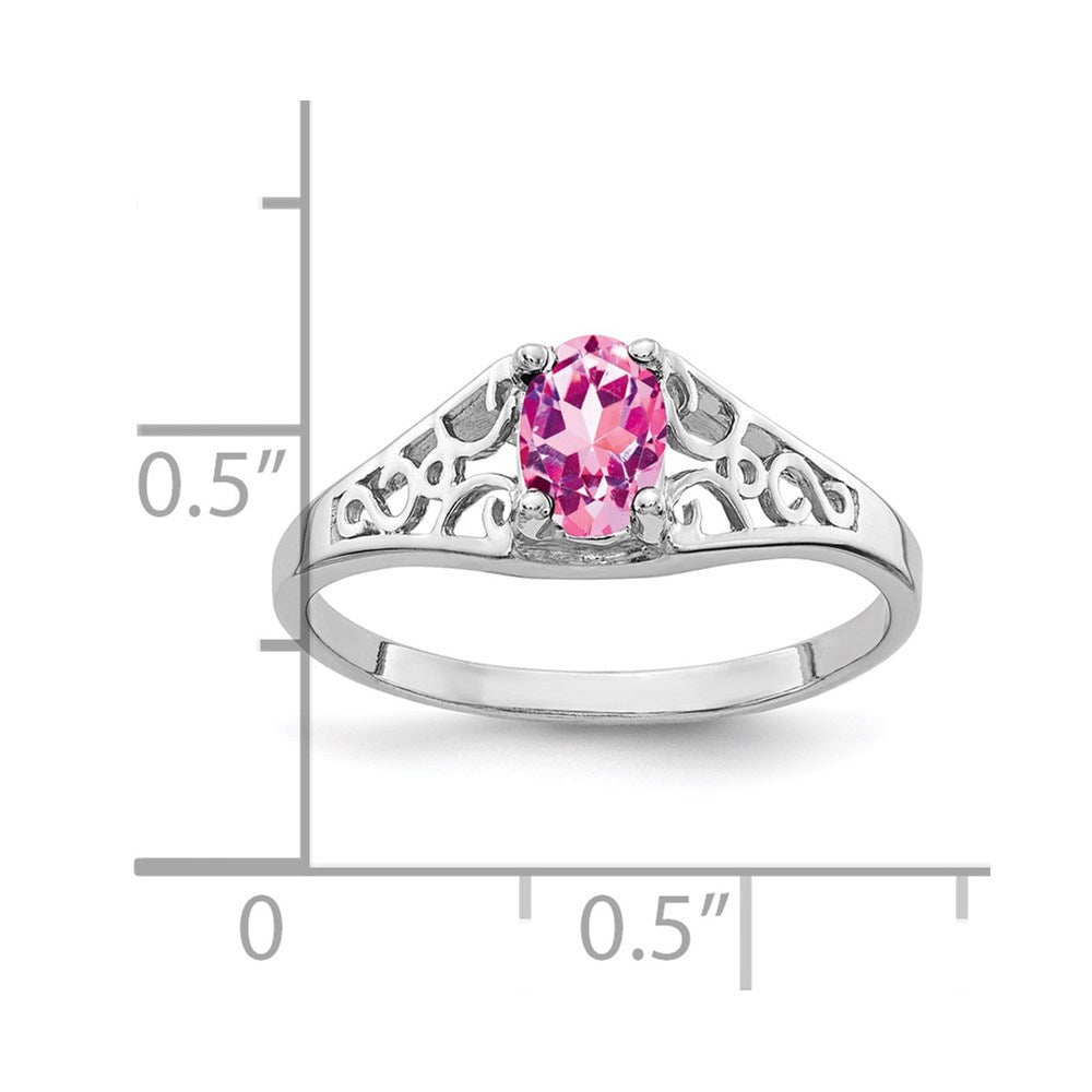 14K Weißgold Ring mit ovalem rosa Saphir 6x4mm
