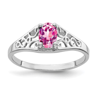 14K Weißgold Ring mit ovalem rosa Saphir 6x4mm
