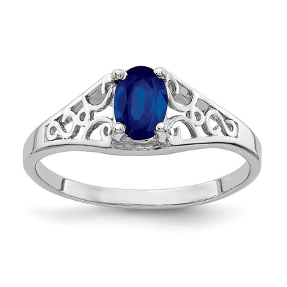 14K Weißgold Ring mit ovalem Saphir, 6x4mm
