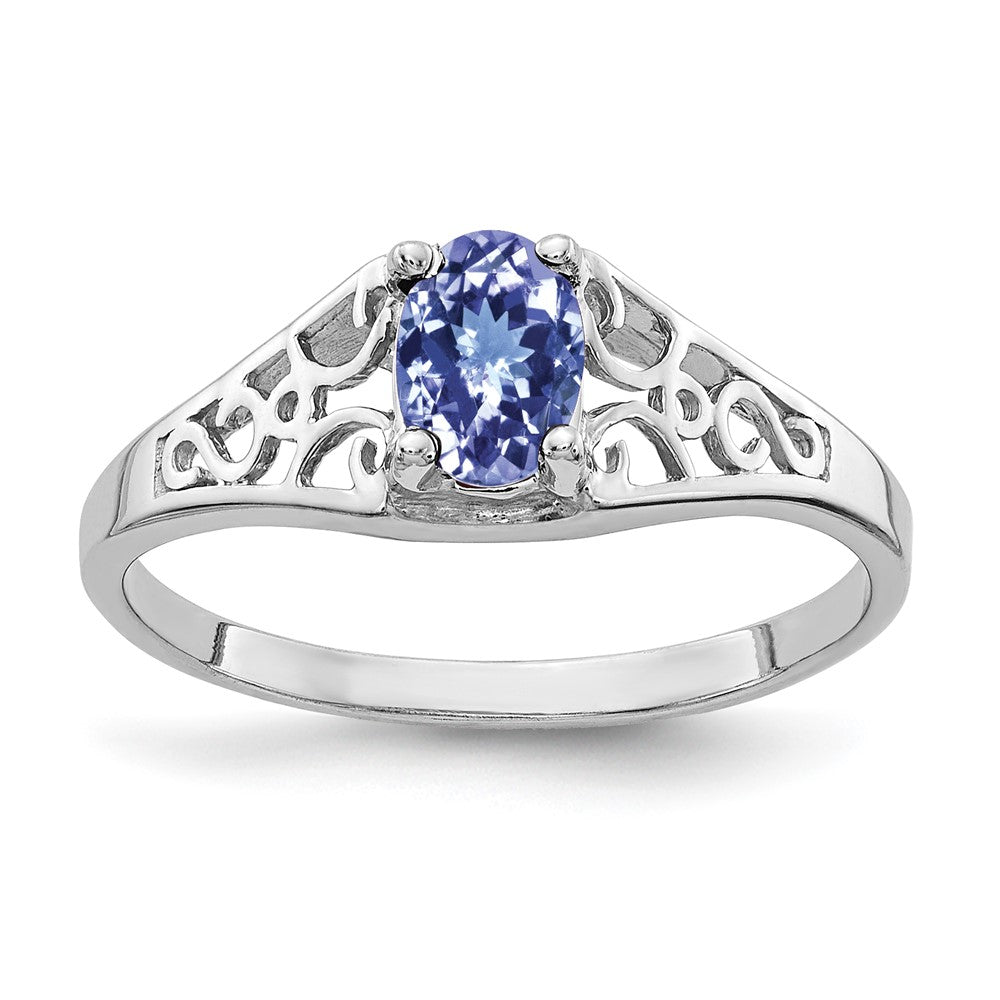 14K Weißgold Ring mit ovalem Tansanit 6x4 mm