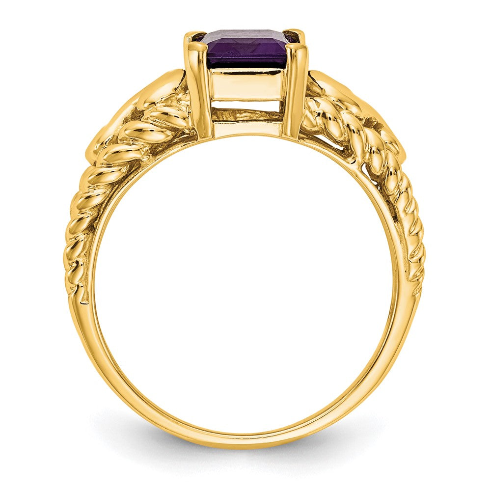 14K Gelbgold Ring mit 8x6mm Amethyst im Smaragdschliff