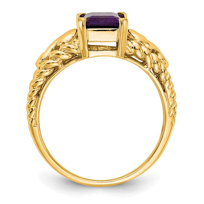 14K Gelbgold Ring mit 8x6mm Amethyst im Smaragdschliff