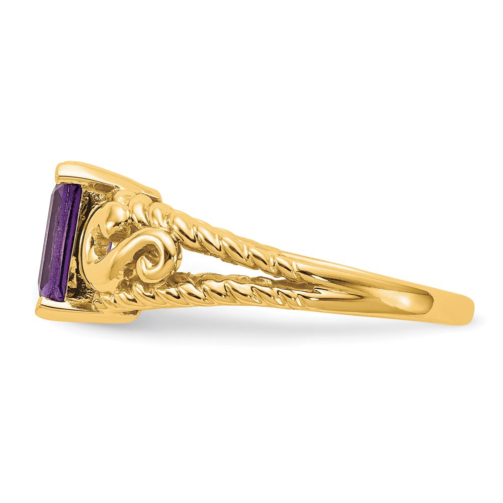 14K Gelbgold Ring mit 8x6mm Amethyst im Smaragdschliff