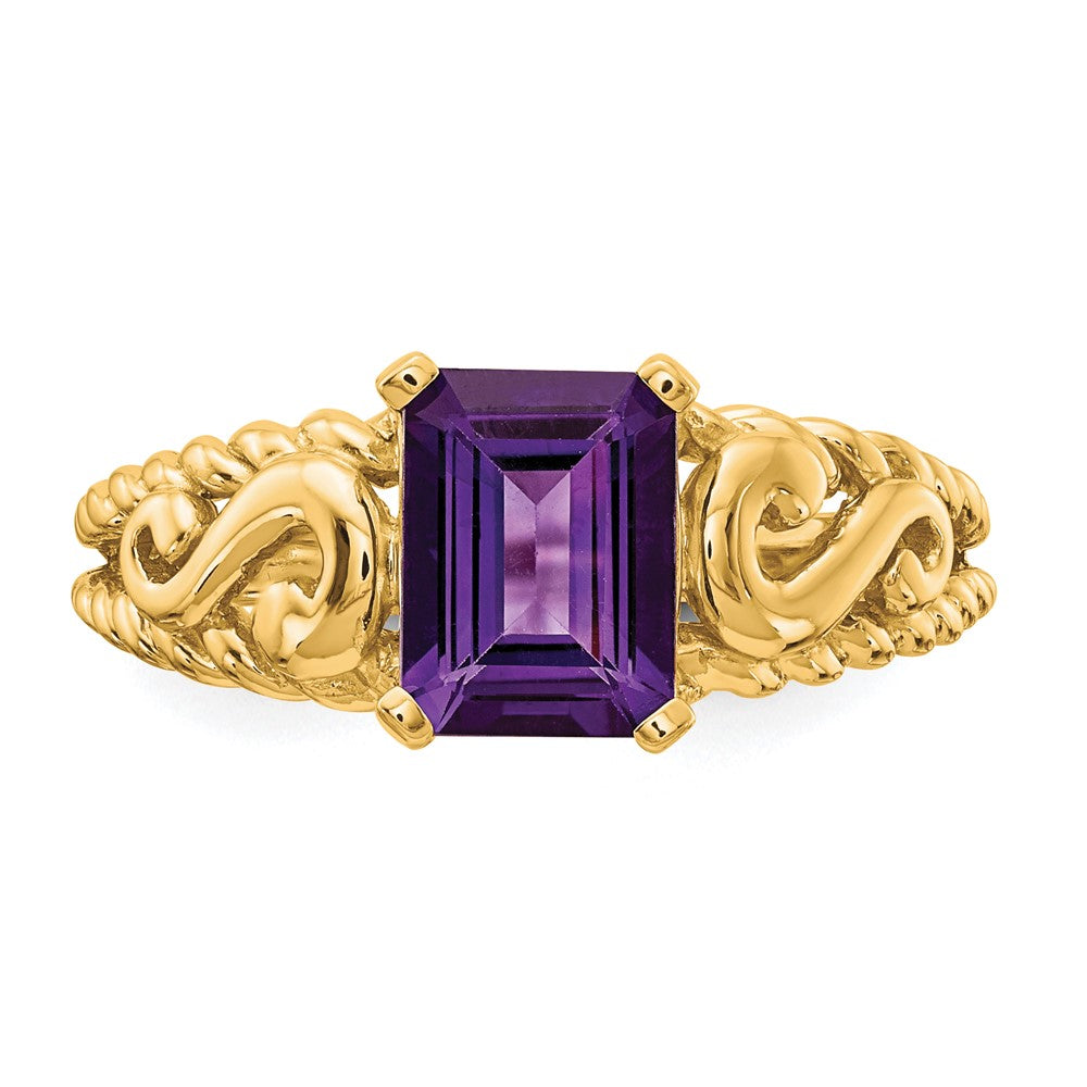 14K Gelbgold Ring mit 8x6mm Amethyst im Smaragdschliff