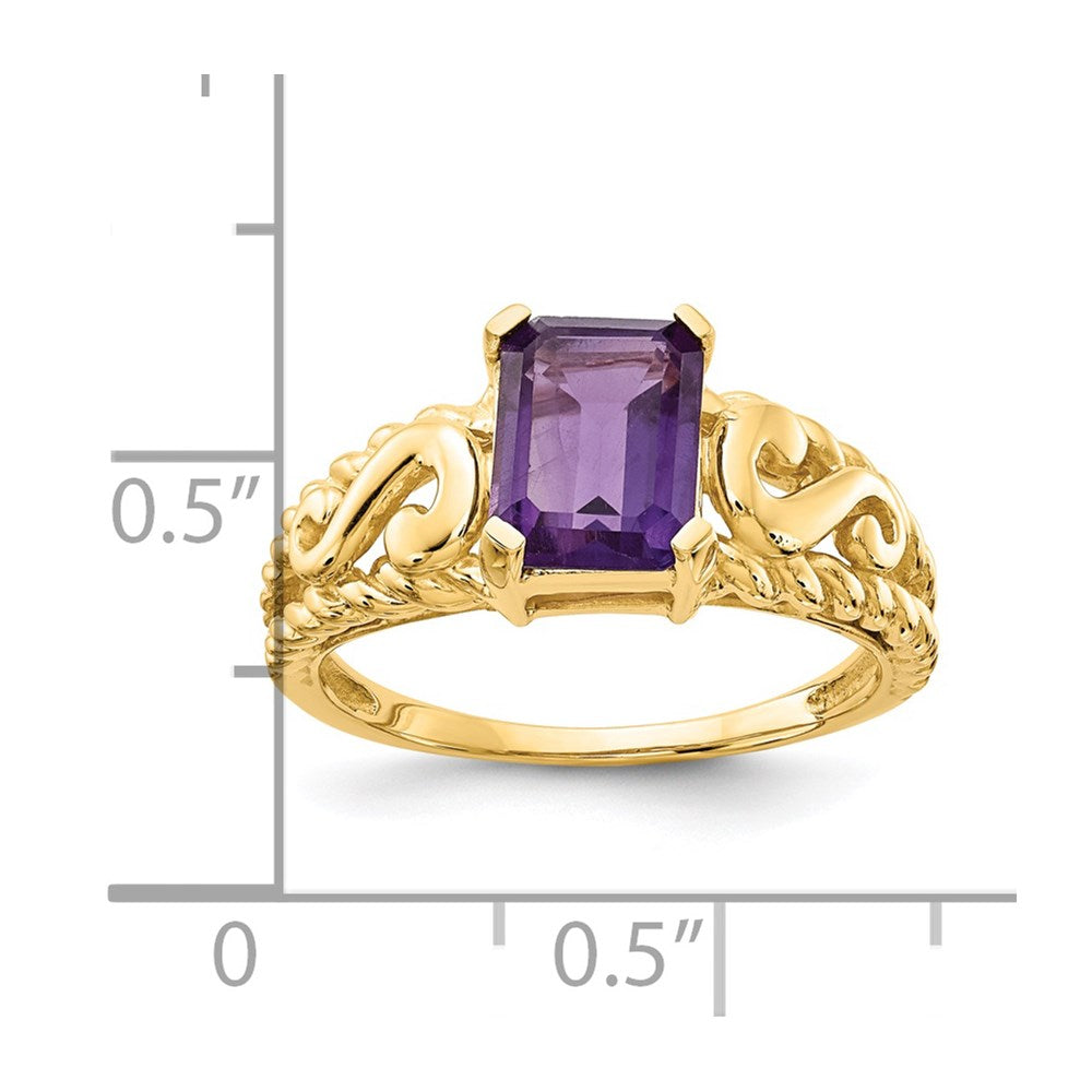 14K Gelbgold Ring mit 8x6mm Amethyst im Smaragdschliff