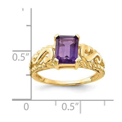 14K Gelbgold Ring mit 8x6mm Amethyst im Smaragdschliff