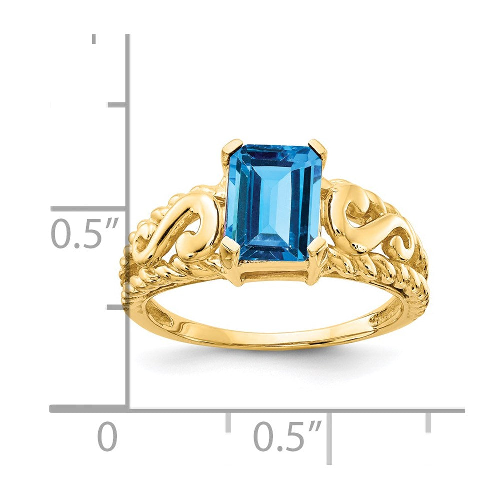 14K Gelbgold Ring mit 8x6mm Blautopas im Smaragdschliff