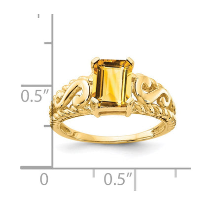 14K Gelbgold Ring mit 8x6mm Citrin im Smaragdschliff
