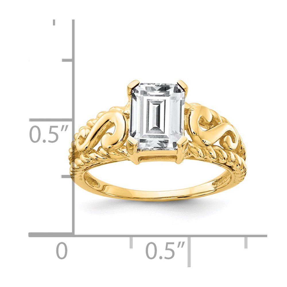 14K Gelbgold Ring mit 8x6 mm Zirkonia im Smaragdschliff