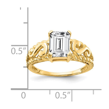 14K Gelbgold Ring mit 8x6 mm Zirkonia im Smaragdschliff