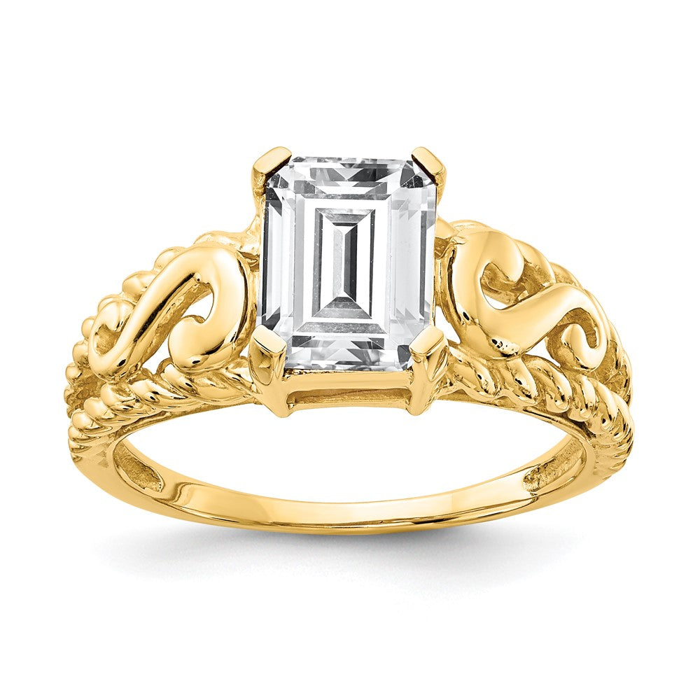 14K Gelbgold Ring mit 8x6 mm Zirkonia im Smaragdschliff