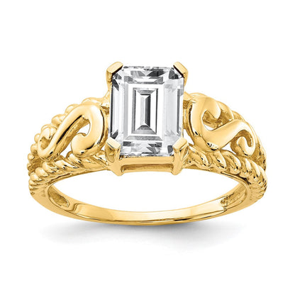 14K Gelbgold Ring mit 8x6 mm Zirkonia im Smaragdschliff
