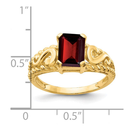 14K Gelbgold Ring mit Granat im Smaragdschliff, 8x6 mm