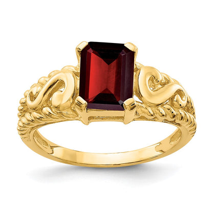14K Gelbgold Ring mit Granat im Smaragdschliff, 8x6 mm