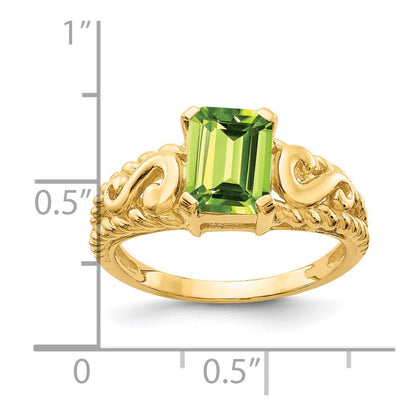 14K Gelbgold Ring mit 8x6mm Peridot im Smaragdschliff
