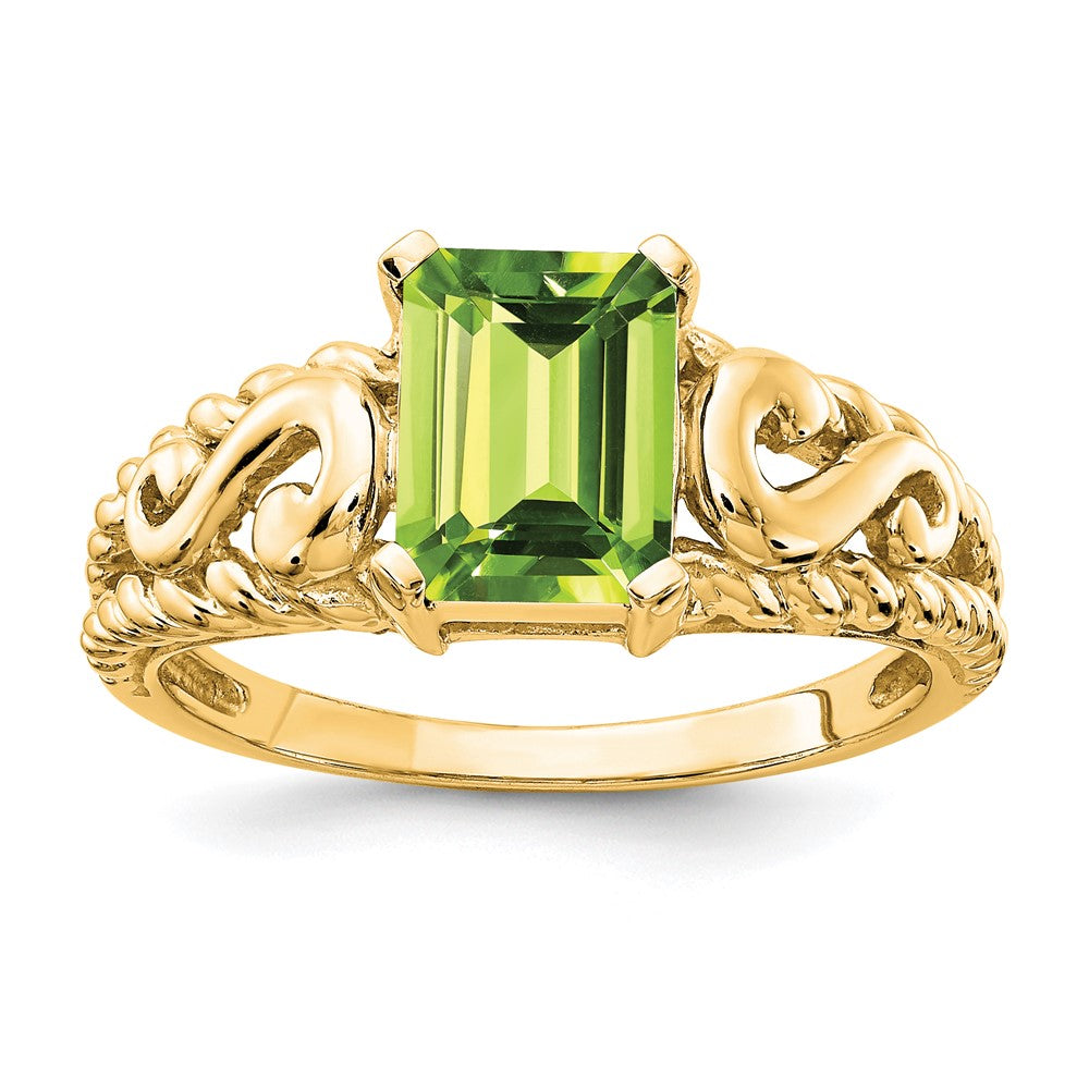 14K Gelbgold Ring mit 8x6mm Peridot im Smaragdschliff