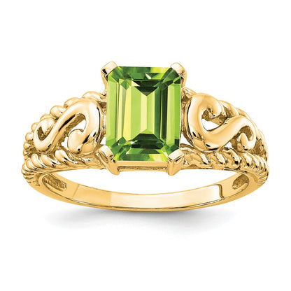 14K Gelbgold Ring mit 8x6mm Peridot im Smaragdschliff