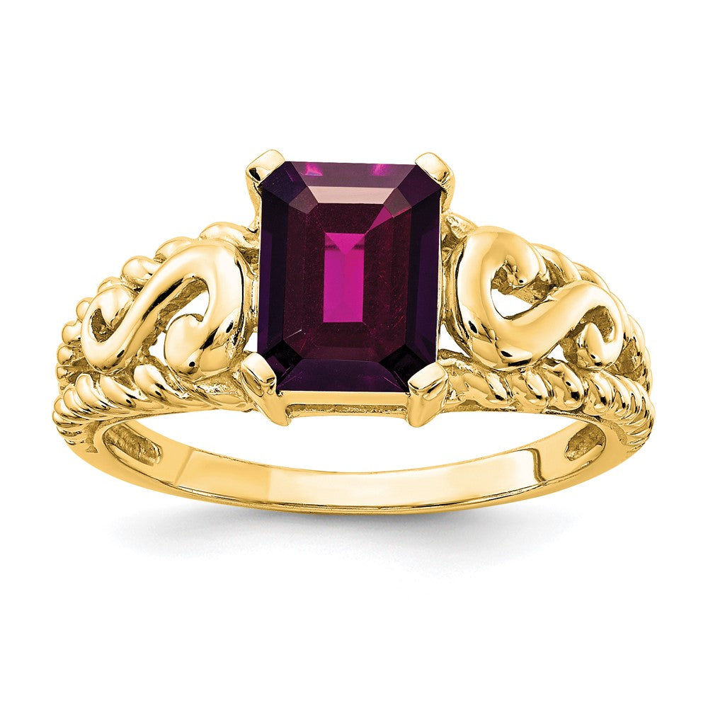 14K Gelbgold Ring mit 8x6 mm Rhodolith-Granat im Smaragdschliff