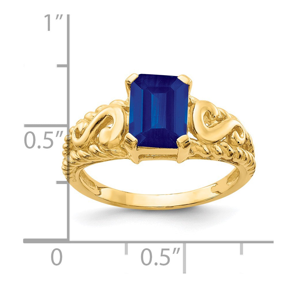 14K Gelbgold Ring mit Saphir im Smaragdschliff, 8x6 mm