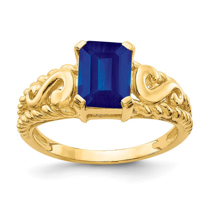 14K Gelbgold Ring mit Saphir im Smaragdschliff, 8x6 mm