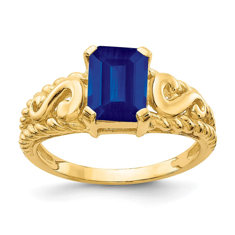 14K Gelbgold Ring mit Saphir im Smaragdschliff, 8x6 mm