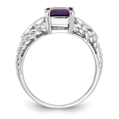 14K Weißgold Ring mit Amethyst im Smaragdschliff, 8x6 mm