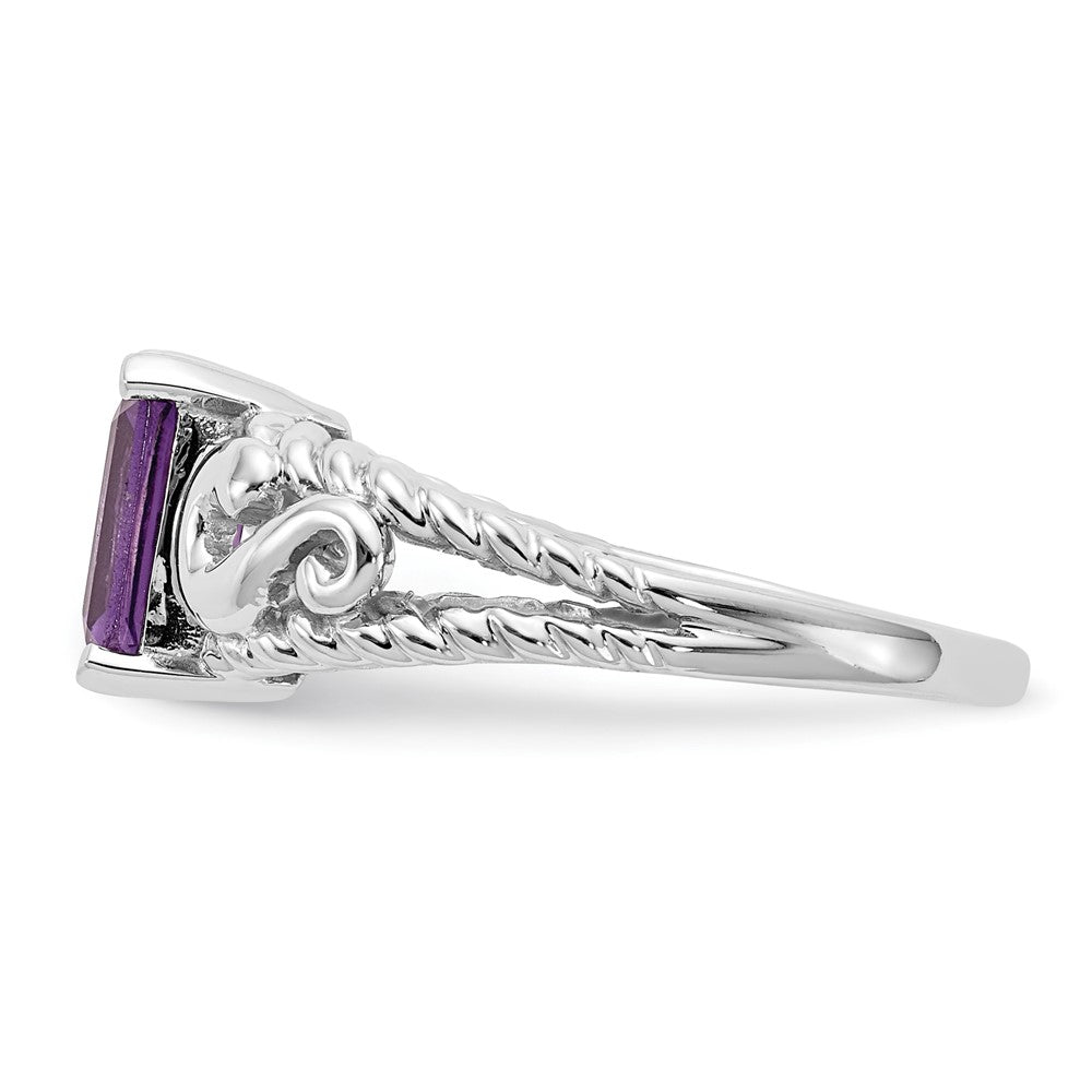 14K Weißgold Ring mit Amethyst im Smaragdschliff, 8x6 mm