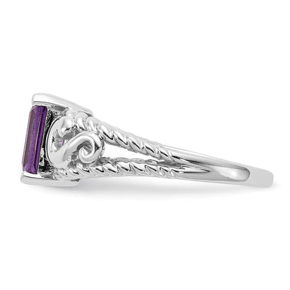 14K Weißgold Ring mit Amethyst im Smaragdschliff, 8x6 mm