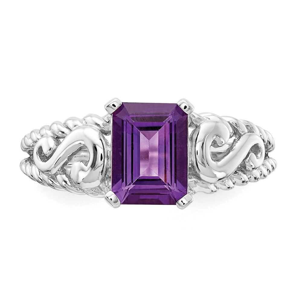 14K Weißgold Ring mit Amethyst im Smaragdschliff, 8x6 mm